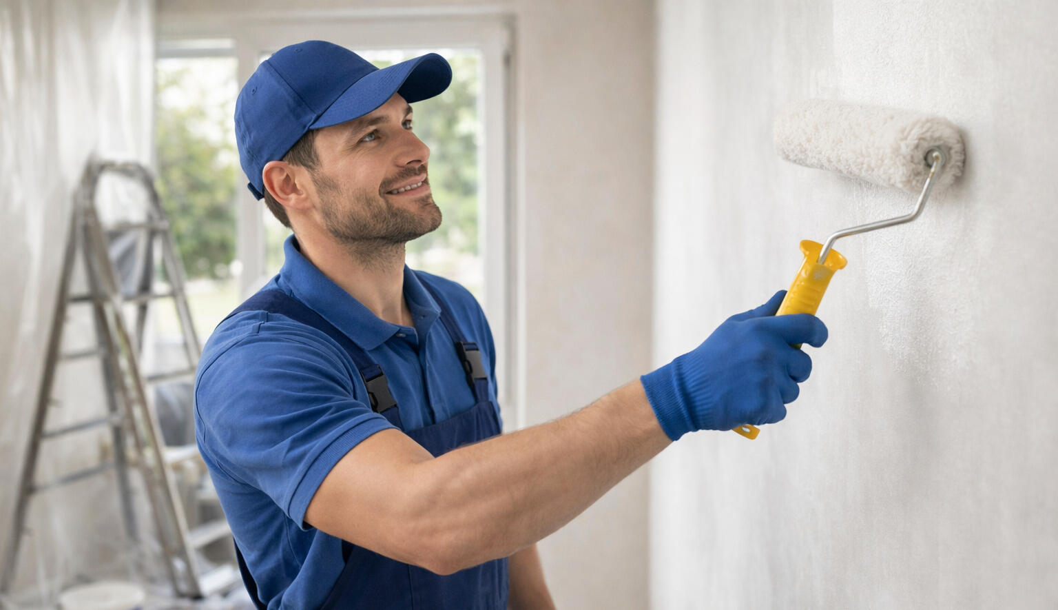 Mitarbeiter streicht eine Wand bei Renovierungsarbeiten in Nürnberg